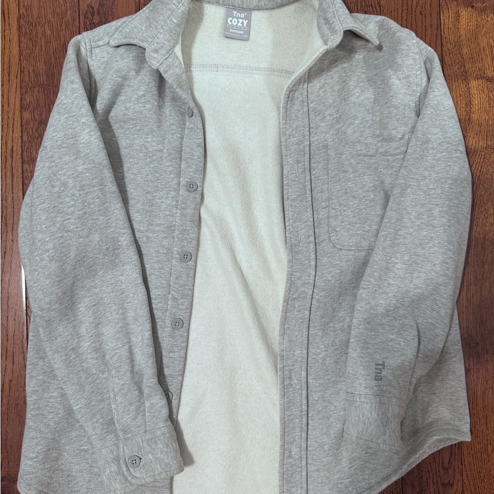 TNA Light Gray Cozy Button-Up Jacket